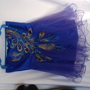 Royal Blue peacock dress, 22" bust, adjustable, 20" flat waist measure, 28" lg